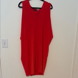 Natori Vivid Reddish Orange V-Neck Dress